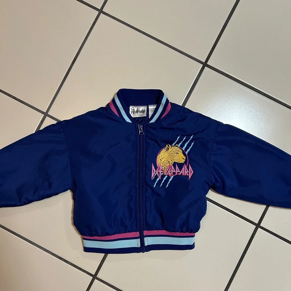 Little Girl's Def Leopard Jacket Blue Leopard Print Track Jacket Size 4/5 - Picture 2 of 4